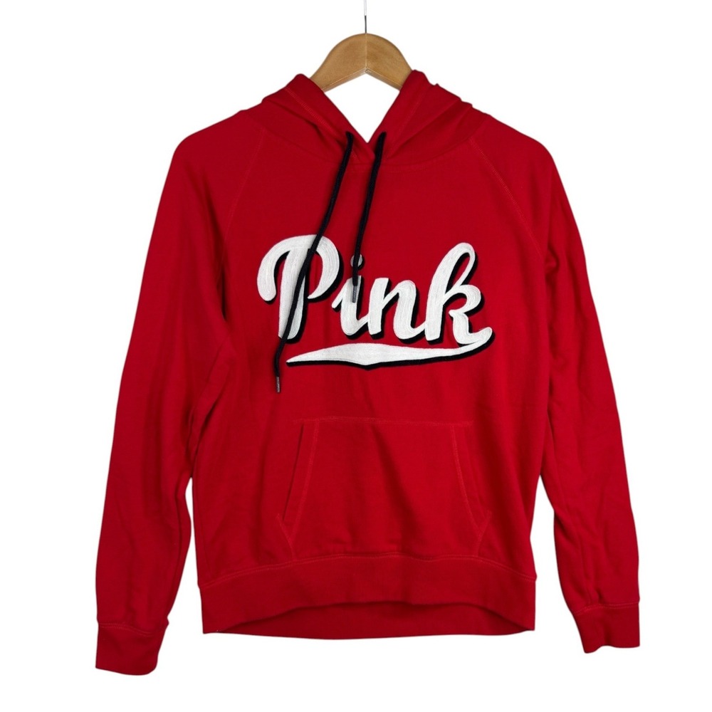Victoria Secret PINK Hoodie Adult Small Red Embroidered Logo Comfort Womens L